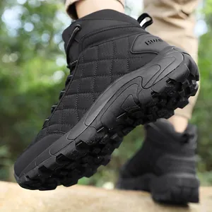 Black high-top hiking boots for men with anti-slip rubber soles for outdoor trekking
