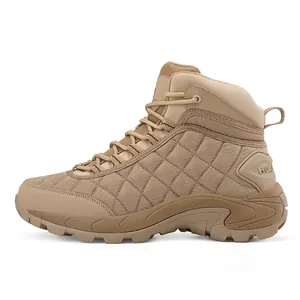 Men's khaki tactical hiking boots with non-slip rubber soles and nylon quilting