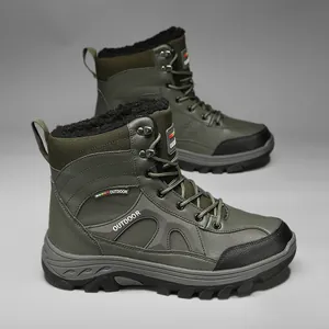 Olive green non-slip lightweight winter sports shoes with warm faux fur lining