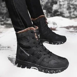 Men's high-top tactical outdoor boots with warm fur lining and non-slip rubber soles