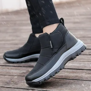 Bottes de neige d'hiver imperméables avec doublure polaire et semelle en caoutchouc noir