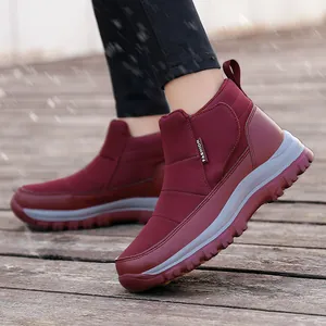 Bottes de neige imperméables bordeaux pour seniors avec doublure chaude et semelle antidérapante