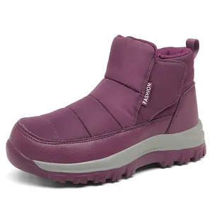 Bottes de neige violettes d'hiver avec tissu matelassé et semelle épaisse antidérapante