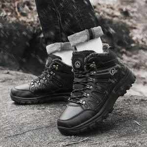 Botas de senderismo negras de caña alta para hombre con forro de pelo y suela antideslizante