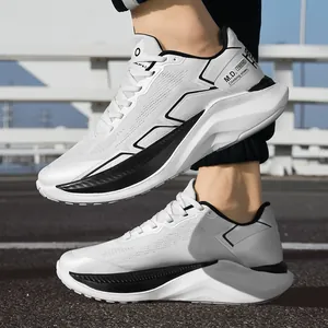 Fashionable platform running sneakers with breathable white mesh and black accents