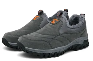 Detail view of winter slip-on shoes with thick faux fur lining and non-slip rubber soles
