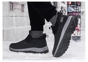 Bottes d'hiver imperméables noires pour hommes avec doublure chaude en peluche épaisse