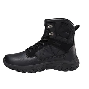 Men's black tactical combat boots with leather-fabric upper and thick anti-slip rubber sole