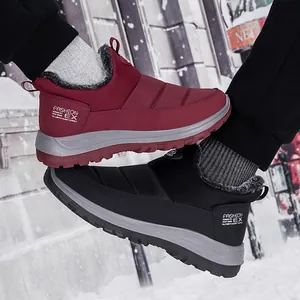 Bottes de neige imperméables en cuir avec doublure en fourrure pour l'hiver