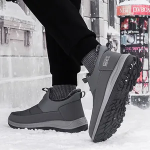 Bottes de neige montantes imperméables en cuir avec doublure en fourrure chaude et semelles