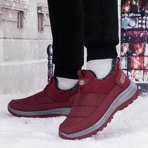 Bottes d'hiver montantes imperméables bordeaux avec doublure chaude en fausse fourrure
