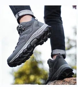 Detail shot of multi-directional grip rubber sole on hiking shoes for rocky terrain