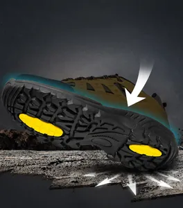 Detailed macro shot of MD cushioning sole and premium leather upper on outdoor hiking boots