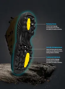 Detail of durable non-slip rubber outsole with deep traction lugs and mud drainage