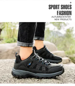 Outdoor hiking boot with deep-tread rubber sole and leather mesh upper for rugged terrain