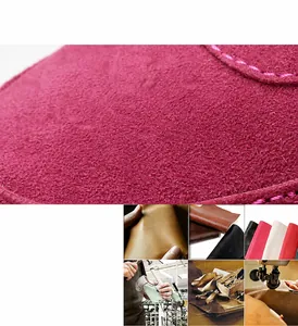 Nahaufnahme der Textur von rosarotem Nubukleder und Nähten für Damen-Wanderschuhe