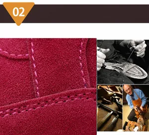 Detail der handgenähten fuchsiafarbenen Wildleder-Wanderschuhe mit hochwertiger Naht