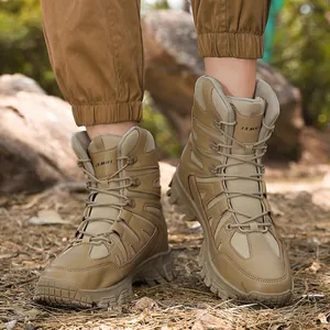 Herren Taktik-Wanderschuhe in Khaki mit Leder-Mesh-Mix und rutschfester dicker Sohle