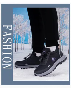 Winter fleece-lined warm walking shoes for elderly with anti-slip thick soles and purple logo