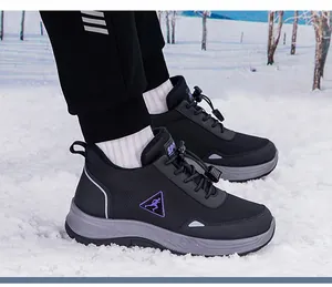 Detailed view of waterproof outdoor hiking boots with quick-lace system and warm lining