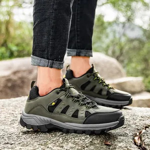 Men's olive green hiking shoes with non-slip rubber soles for outdoor climbing