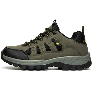 Army green high-top hiking boots for men and women with anti-slip rubber soles for outdoor trek