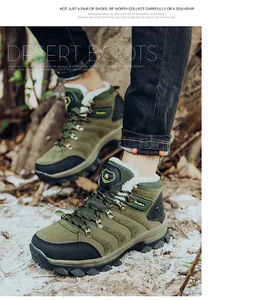 Army green winter men boots featuring warm fleece lining and rugged non-slip rubber soles