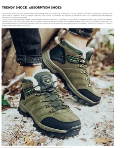 Detail of warm winter hiking boots with shock absorption EVA sole and fleece lining