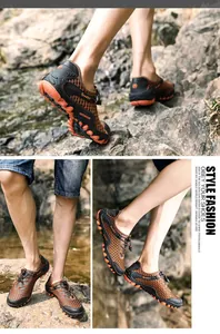 Macro shot of breathable mesh upper and rugged non-slip rubber sole for outdoor hiking
