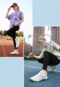 Action shot of professional breathable volleyball shoes with green rubber sole for court sports