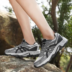 Outdoor hiking shoes with breathable mesh and thick cushioned soles for mountain trekking