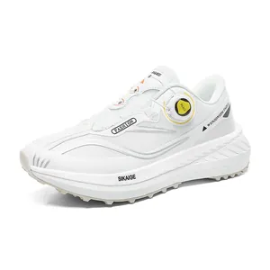 Zapatillas de running blancas transpirables con placa de carbono y cierre de rueda amarillo