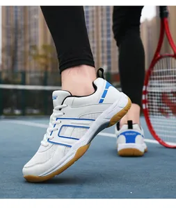 Macro detail of breathable white sport shoes with blue stripes and non-slip gum sole