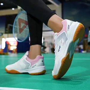 Scarpe da badminton bianche e rosa per donna con suola in gomma antiscivolo sportiva