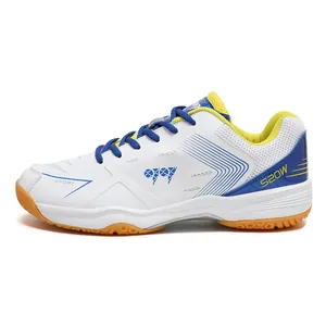 Scarpa pro da badminton per allenamento con mesh bianco e suola in gomma gialla antiscivolo