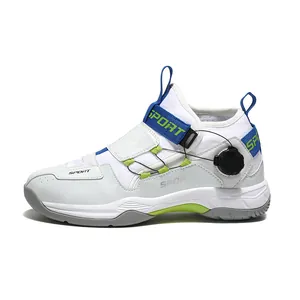 Chaussures de sport blanches respirantes avec système de laçage à cadran pour badminton