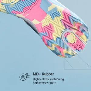 Detailed macro view of MD rubber sole with colorful wave patterns and cushioning design