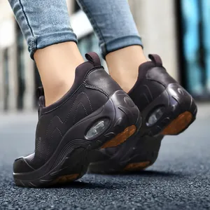 Deep purple platform air cushion sneakers for women with breathable mesh and thick soles
