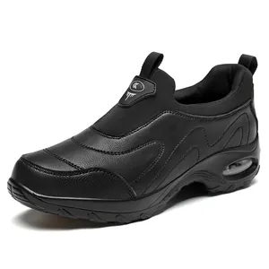 Women's black slip-on sneakers with breathable knit upper and air cushion sole