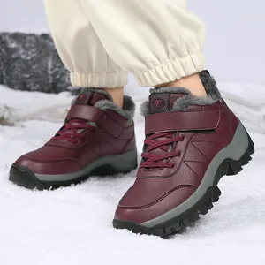 Bottes de neige bordeaux imperméables avec doublure fourrée et semelle épaisse