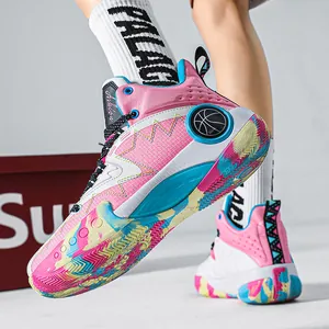 Chunky sole colorful high-top basketball shoes with graffiti print for men and women