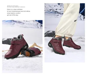 Détails de bottes de neige bordeaux avec doublure en fourrure et semelle à coussin d'air