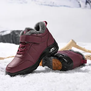 Bottes d'hiver bordeaux pour femmes avec doublure en fourrure et semelle à coussin d'air