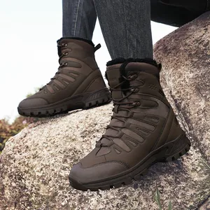 Waterproof winter outdoor snow boots for men with warm fleece lining in deep brown color
