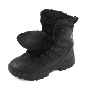 Men's black waterproof snow boots with warm faux fur lining and anti-slip rubber soles