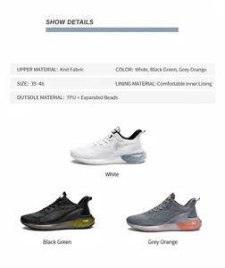 Men's mesh running shoes showing TPU E-TPU popcorn soles and breathable Jacquard upper material