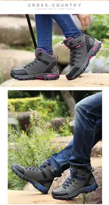 Dettaglio di scarpe da trekking alte con suole in gomma antiscivolo e tomaia in mesh