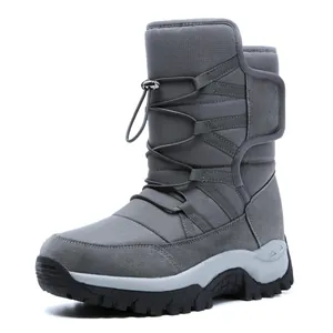 Deep grey winter snow boots with thick anti-slip rubber soles and windproof nylon upper