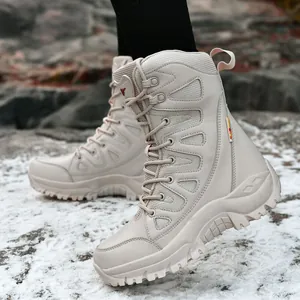 Rugged desert high-top tactical boots with anti-slip rubber outsoles for snow hiking