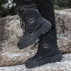 High Top Outdoor Snow Boots Men Women Warm Fur Lined Tactical Hiking Shoes Waterproof Anti Slip Rubber Sole Desert Combat Boots Winter Casual Footwear